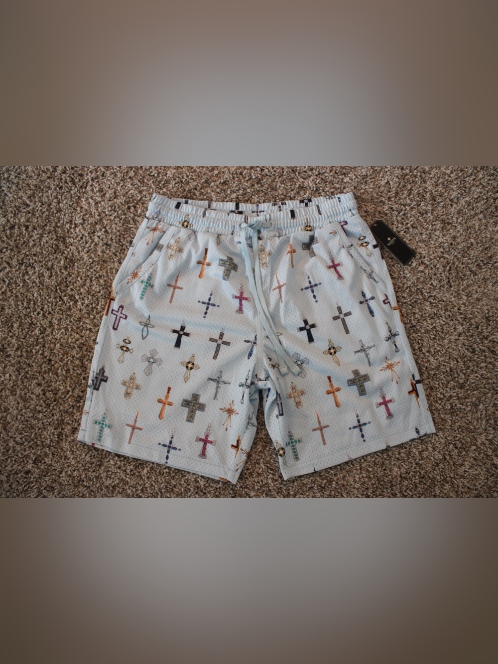 Saints Studio Cross Print Mesh Shorts